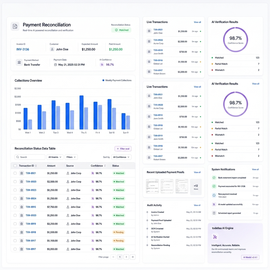 TODELLAA Payment Reconciliation Operations Dashboard